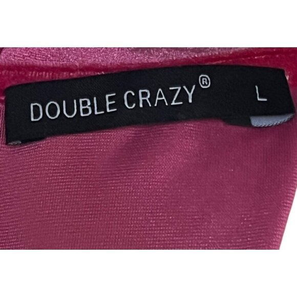 Double Crazy Dress Pink Magenta Puff Long Sleeve Sequin Fringe V Neck Large NWOT - Picture 12 of 14